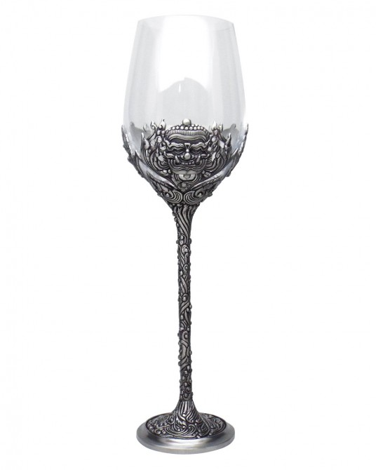 Pewter Crystal Wine Glass Thai art style YAK